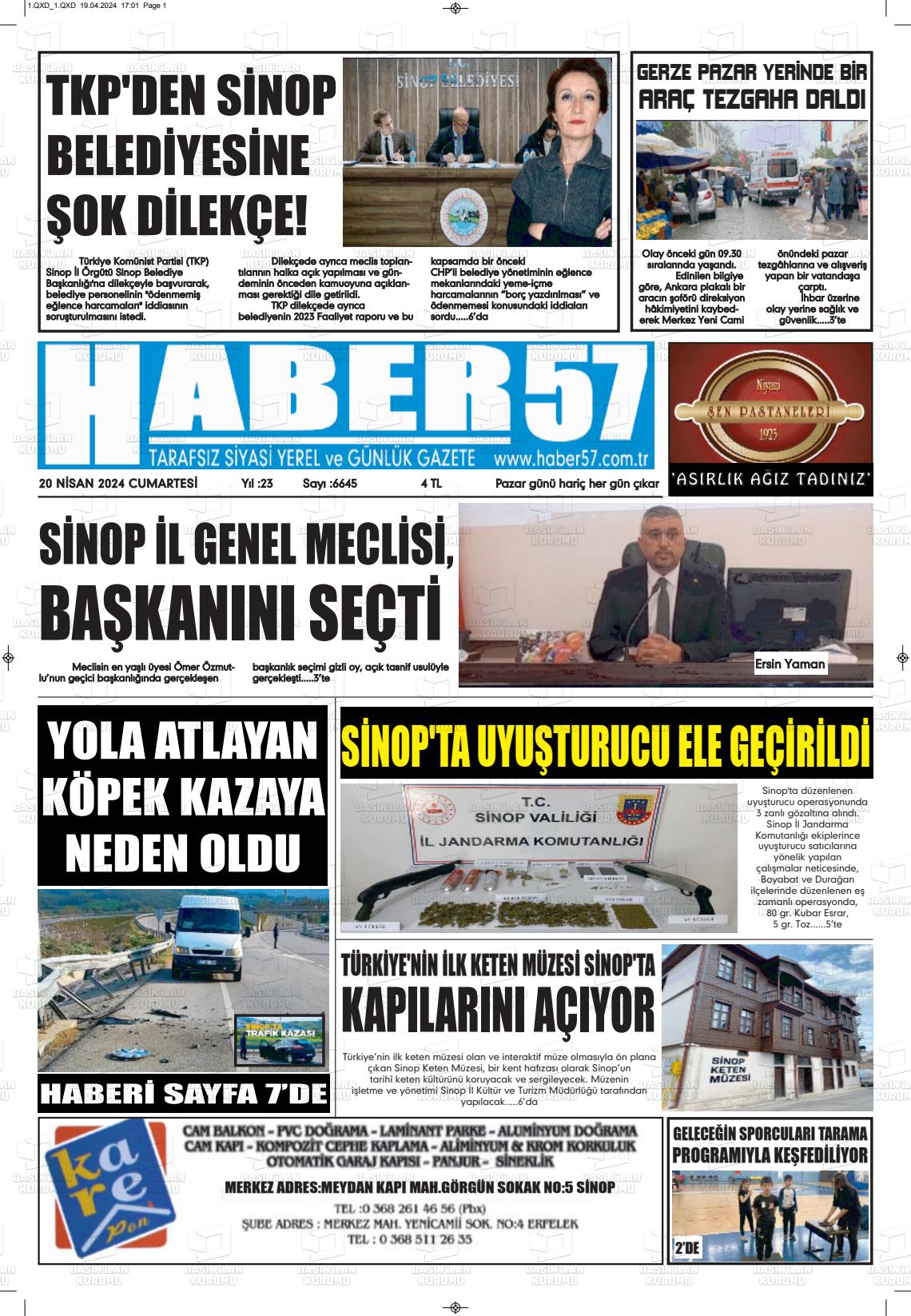 20 Nisan 2024 Haber 57 Gazete Manşeti