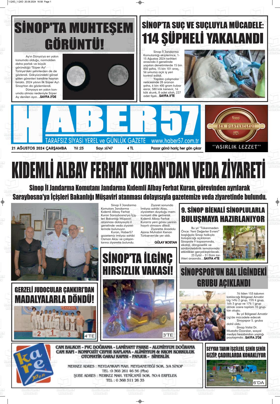 21 Ağustos 2024 Haber 57 Gazete Manşeti