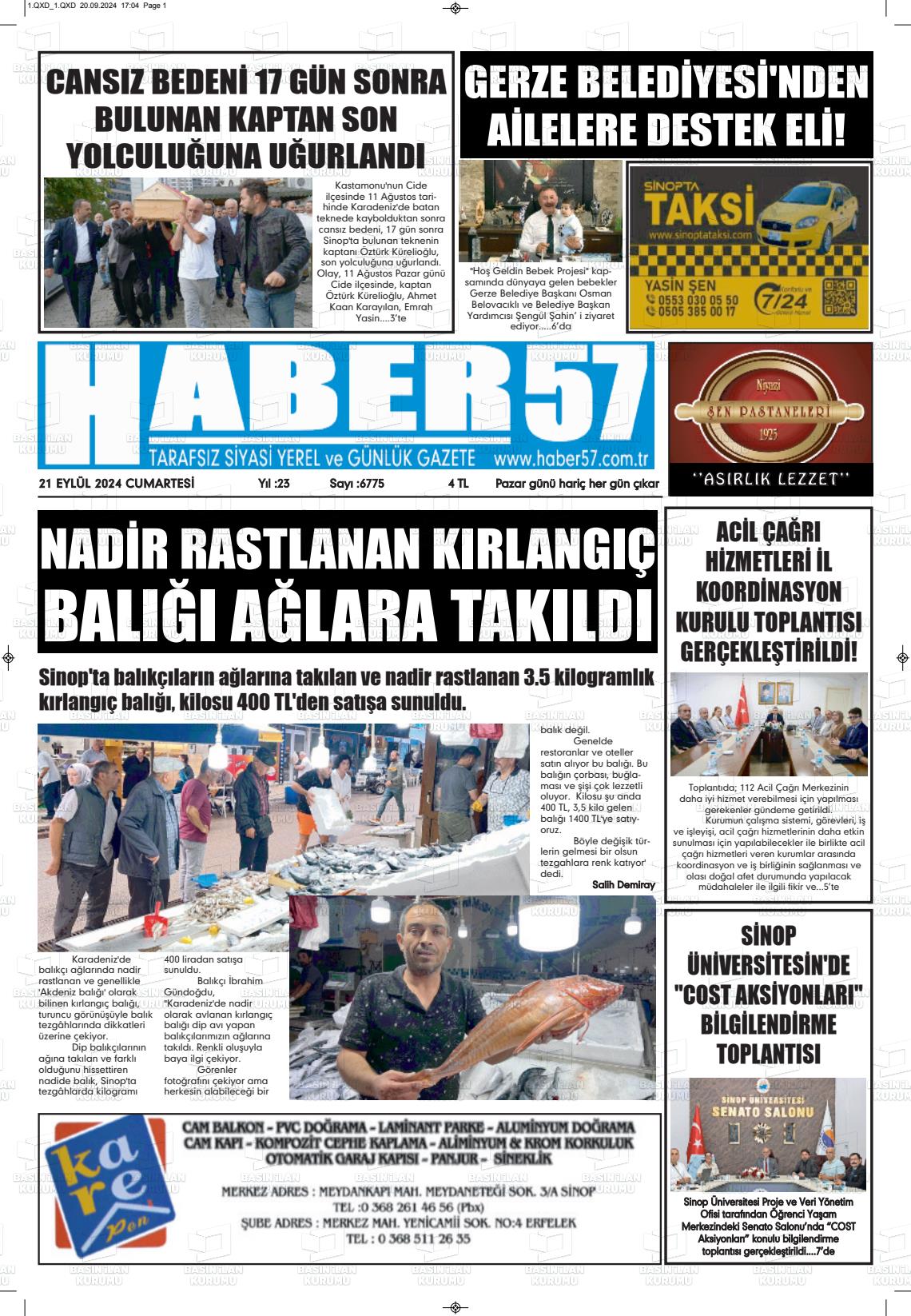 21 Eylül 2024 Haber 57 Gazete Manşeti