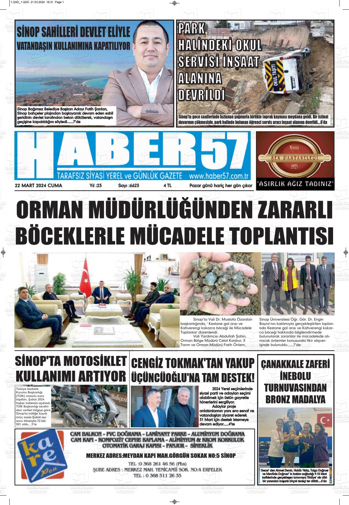 22 Mart 2024 Haber 57 Gazete Manşeti