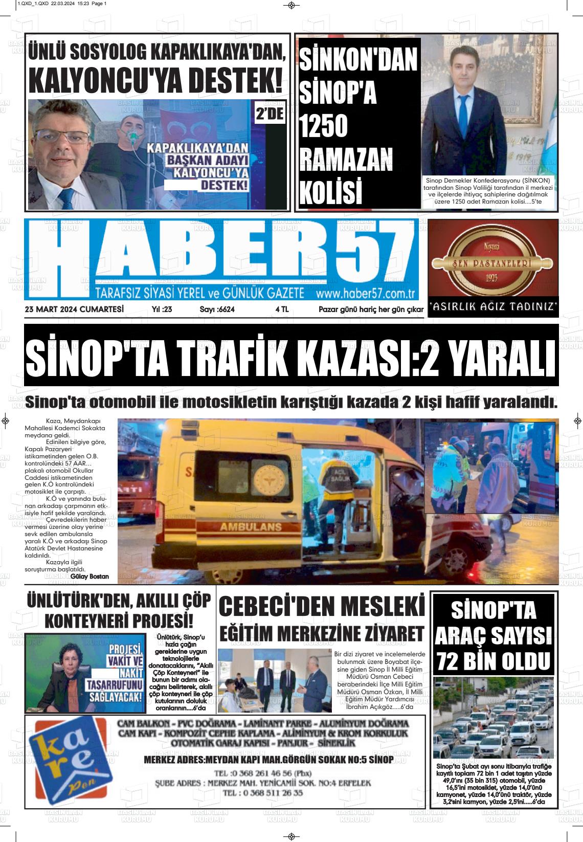 23 Mart 2024 Haber 57 Gazete Manşeti