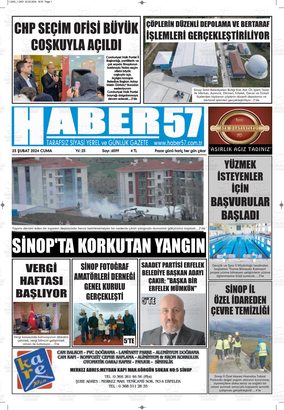 23 Şubat 2024 Haber 57 Gazete Manşeti