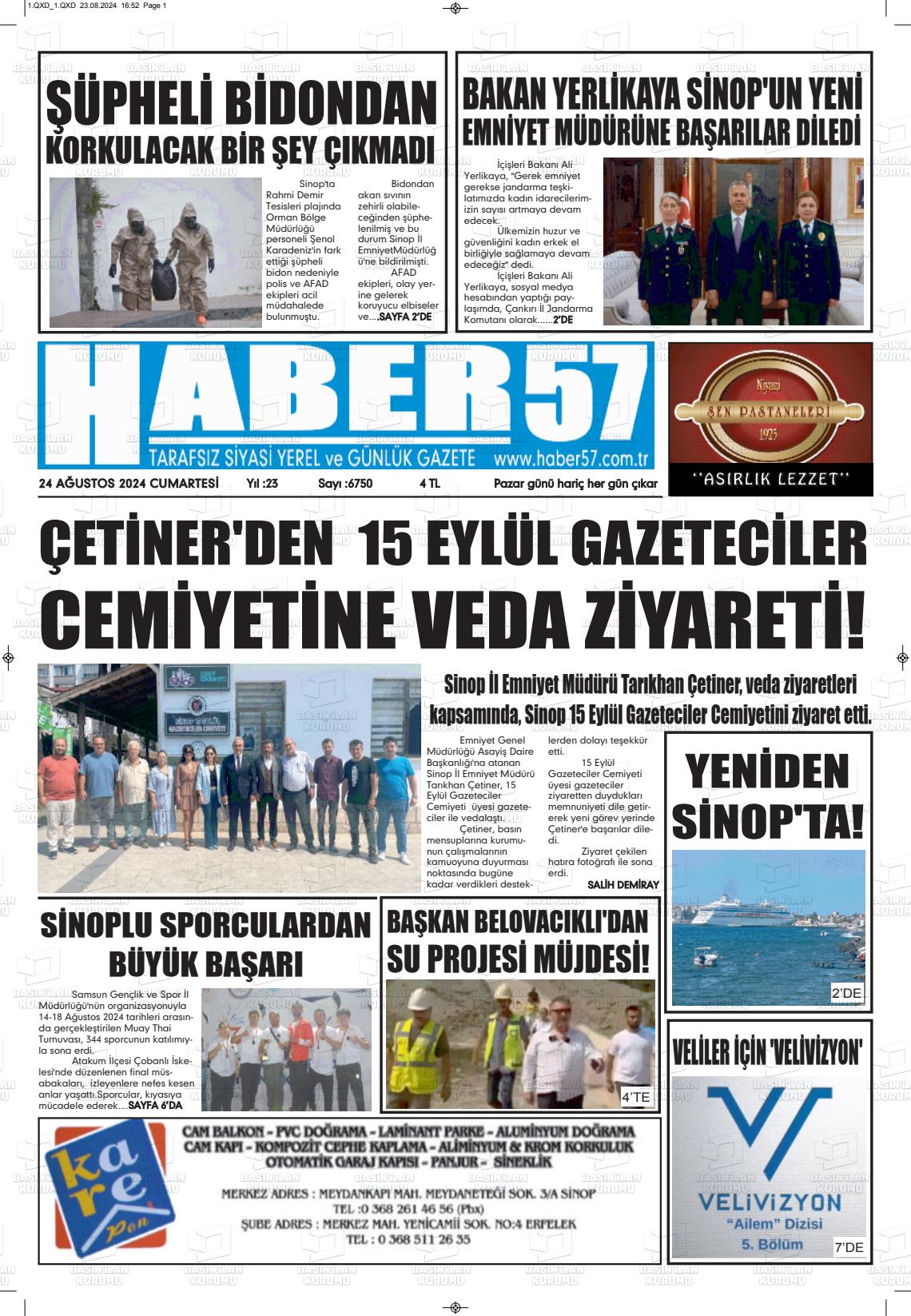 24 Ağustos 2024 Haber 57 Gazete Manşeti