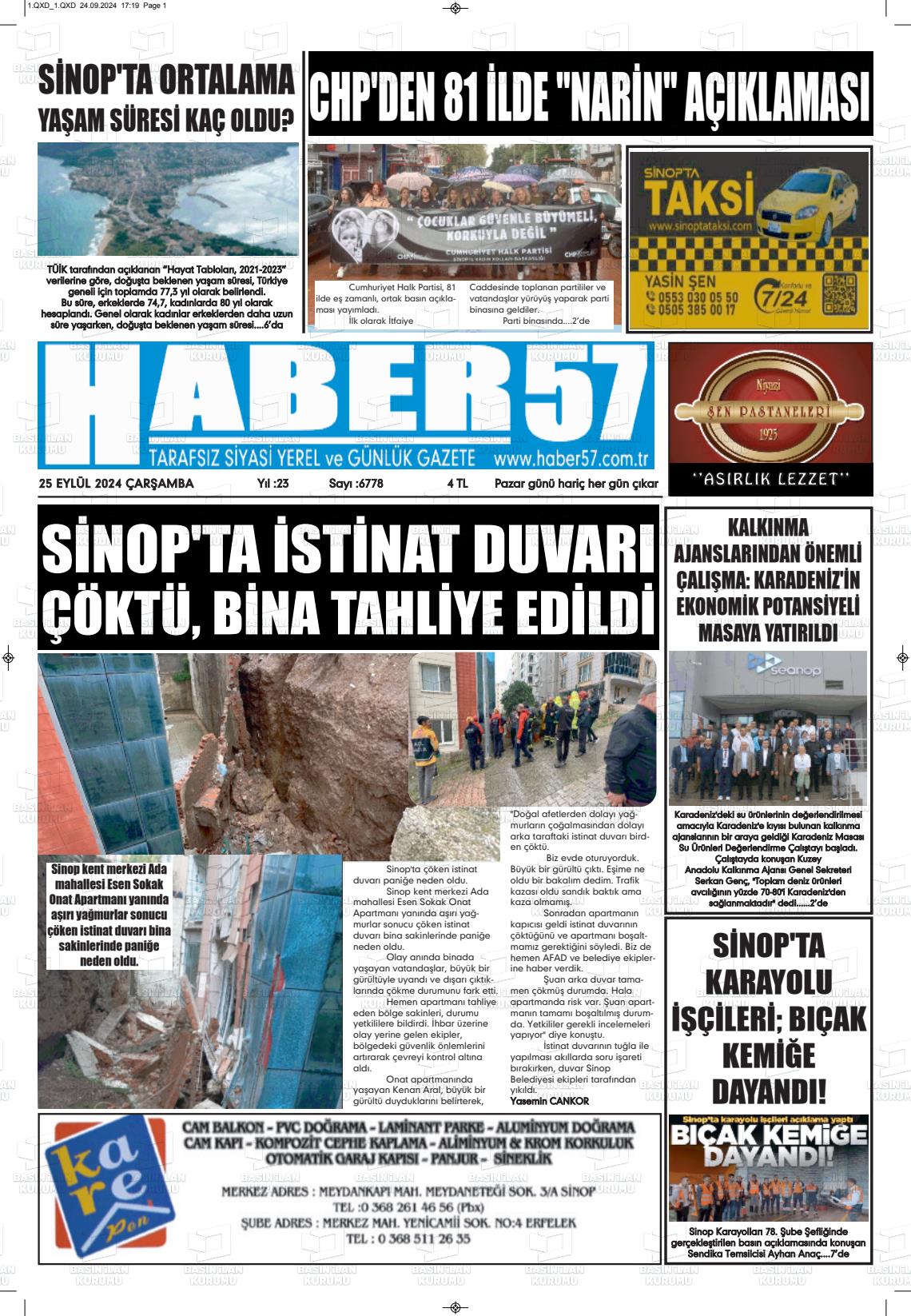 25 Eylül 2024 Haber 57 Gazete Manşeti