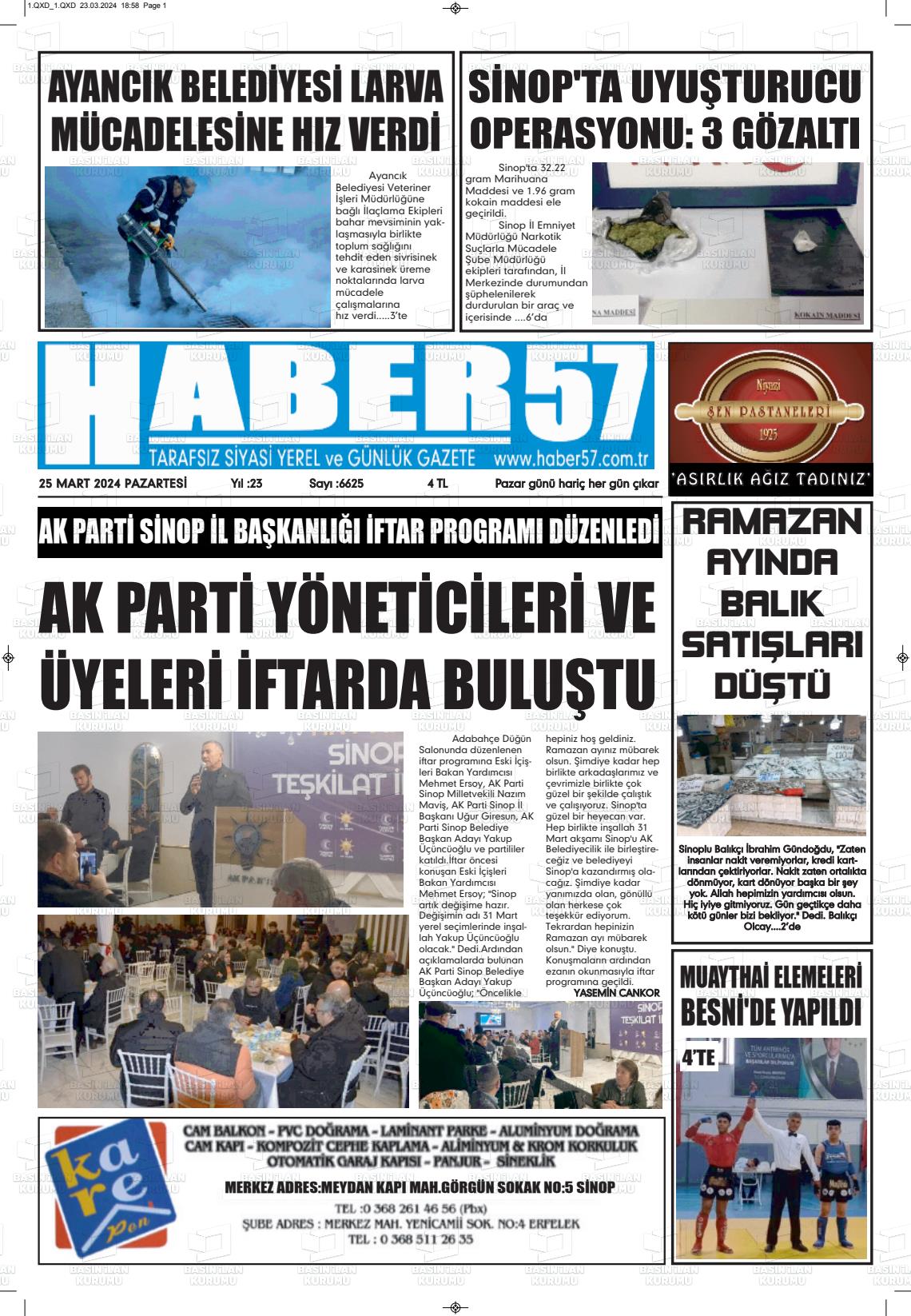 25 Mart 2024 Haber 57 Gazete Manşeti