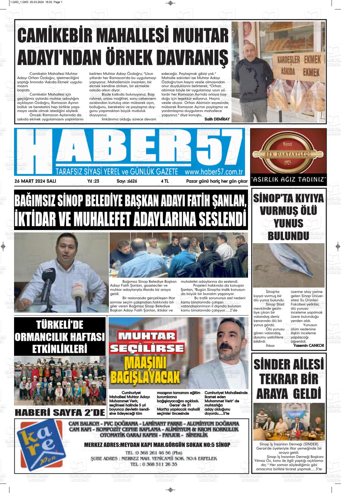 26 Mart 2024 Haber 57 Gazete Manşeti