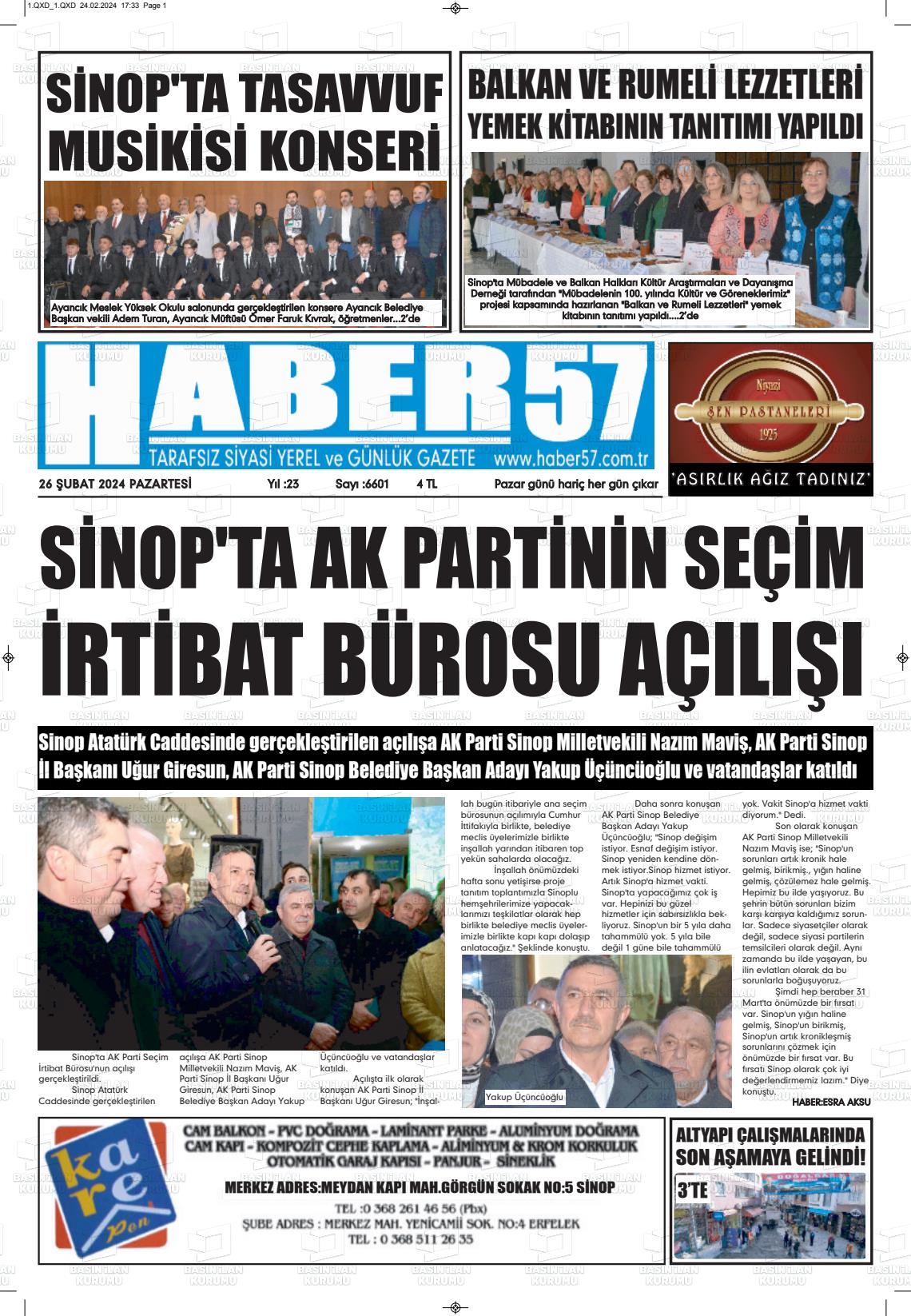 26 Şubat 2024 Haber 57 Gazete Manşeti