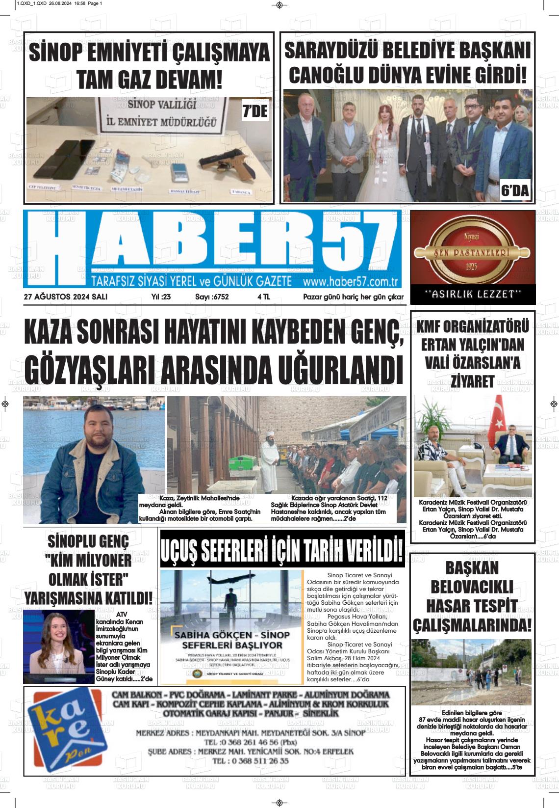 27 Ağustos 2024 Haber 57 Gazete Manşeti