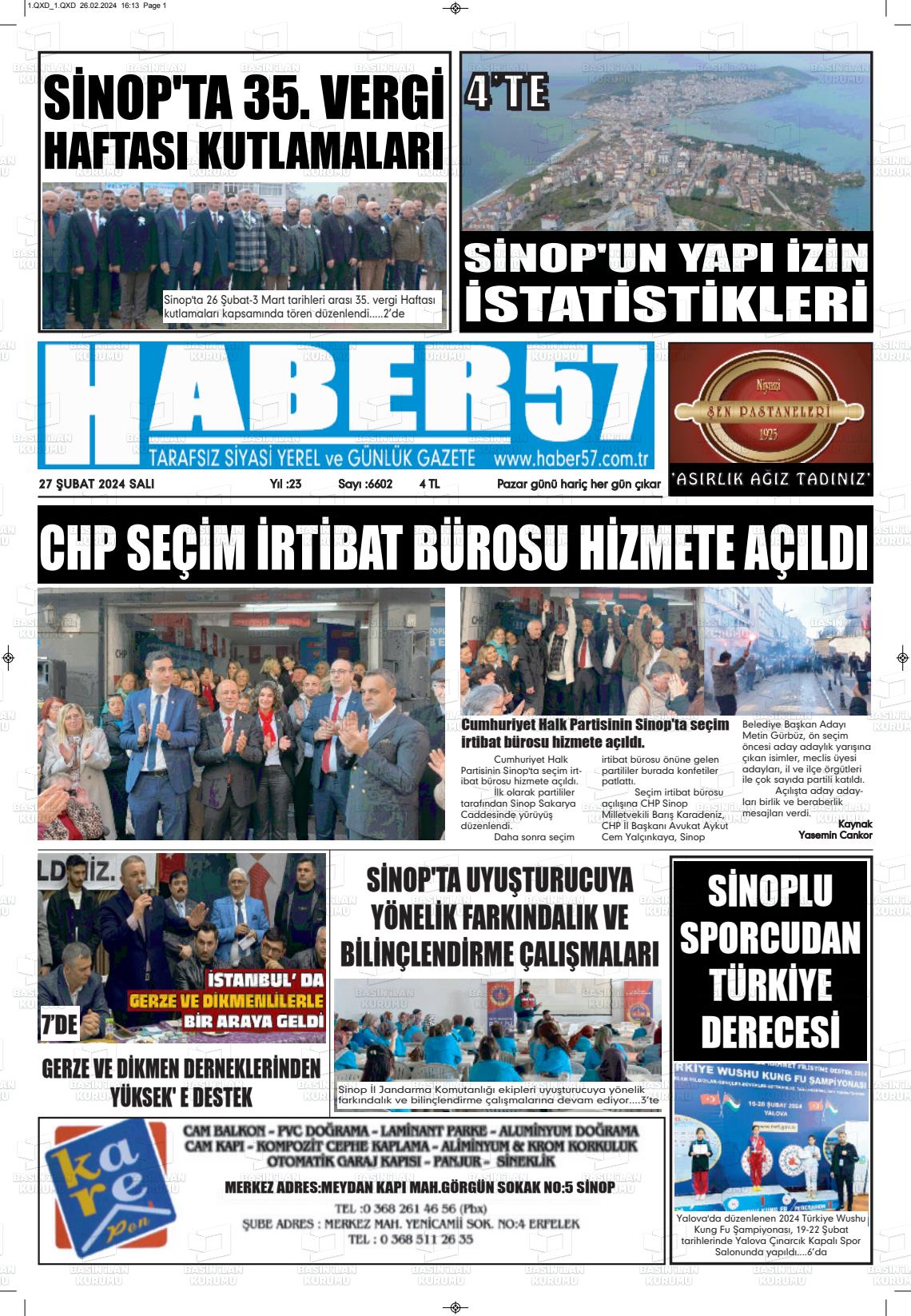 27 Şubat 2024 Haber 57 Gazete Manşeti