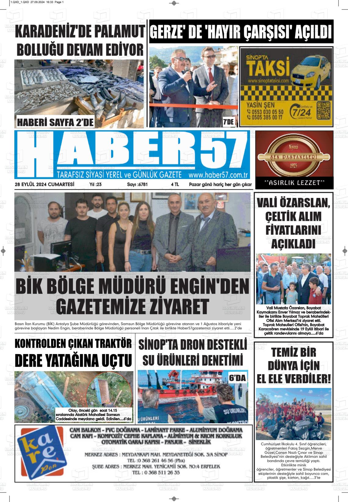 28 Eylül 2024 Haber 57 Gazete Manşeti