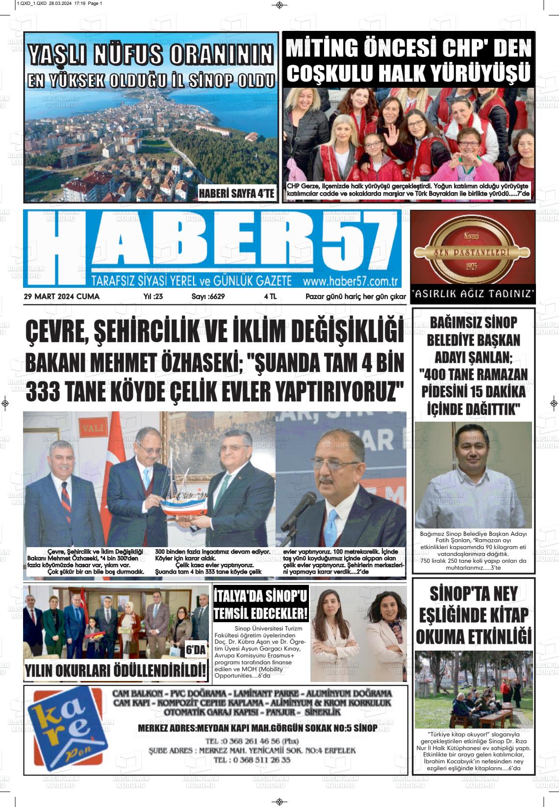 29 Mart 2024 Haber 57 Gazete Manşeti