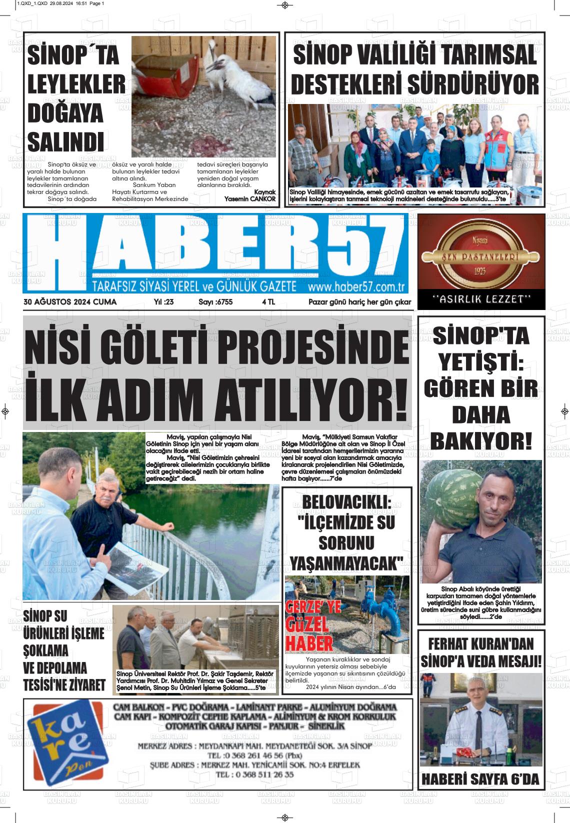 30 Ağustos 2024 Haber 57 Gazete Manşeti