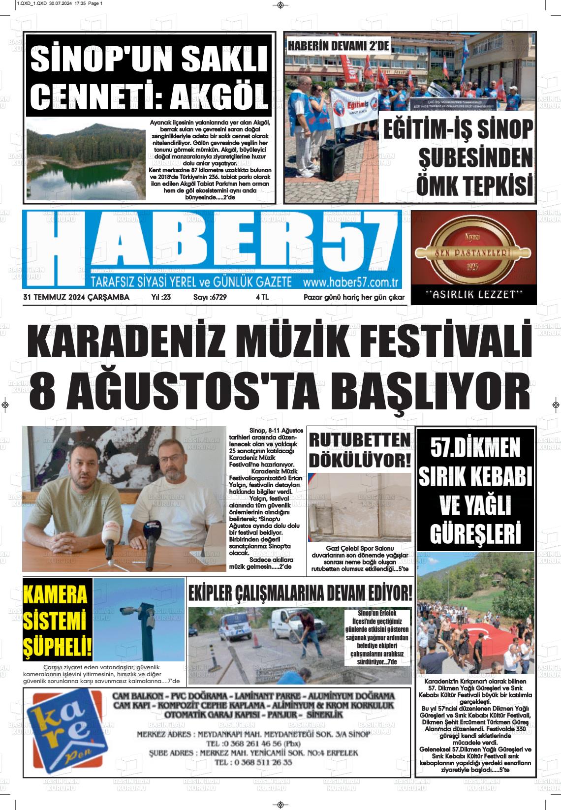 31 Temmuz 2024 Haber 57 Gazete Manşeti