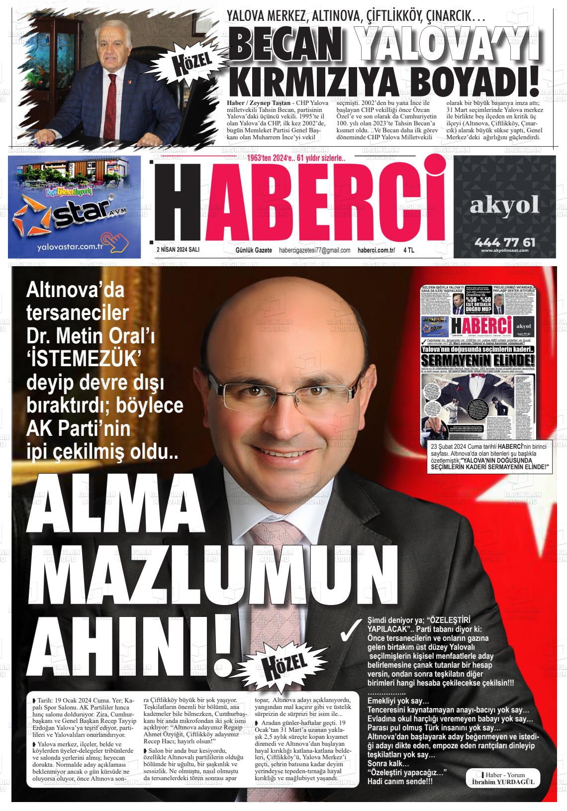 02 Nisan 2024 Haberci Gazete Manşeti