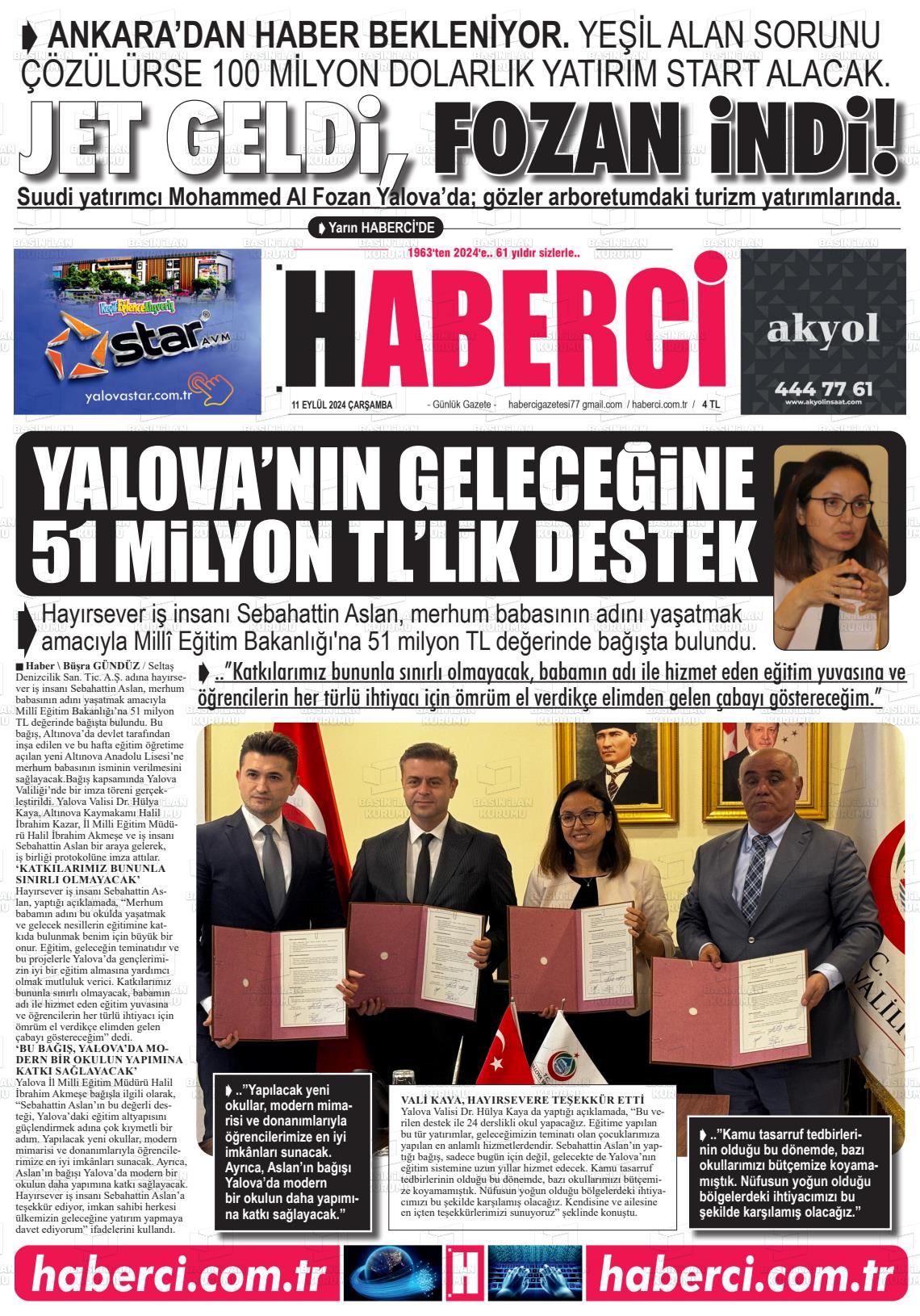 11 Eylül 2024 Haberci Gazete Manşeti