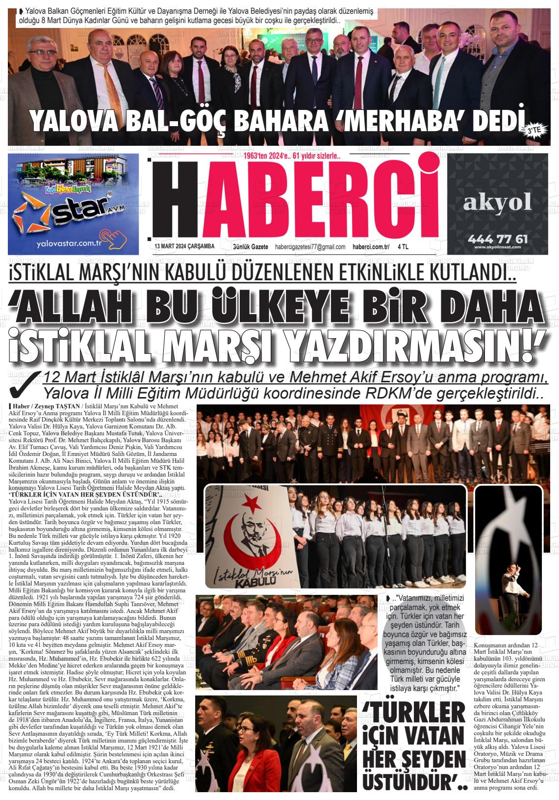 13 Mart 2024 Haberci Gazete Manşeti