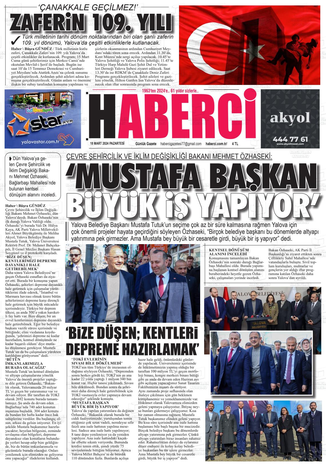 18 Mart 2024 Haberci Gazete Manşeti