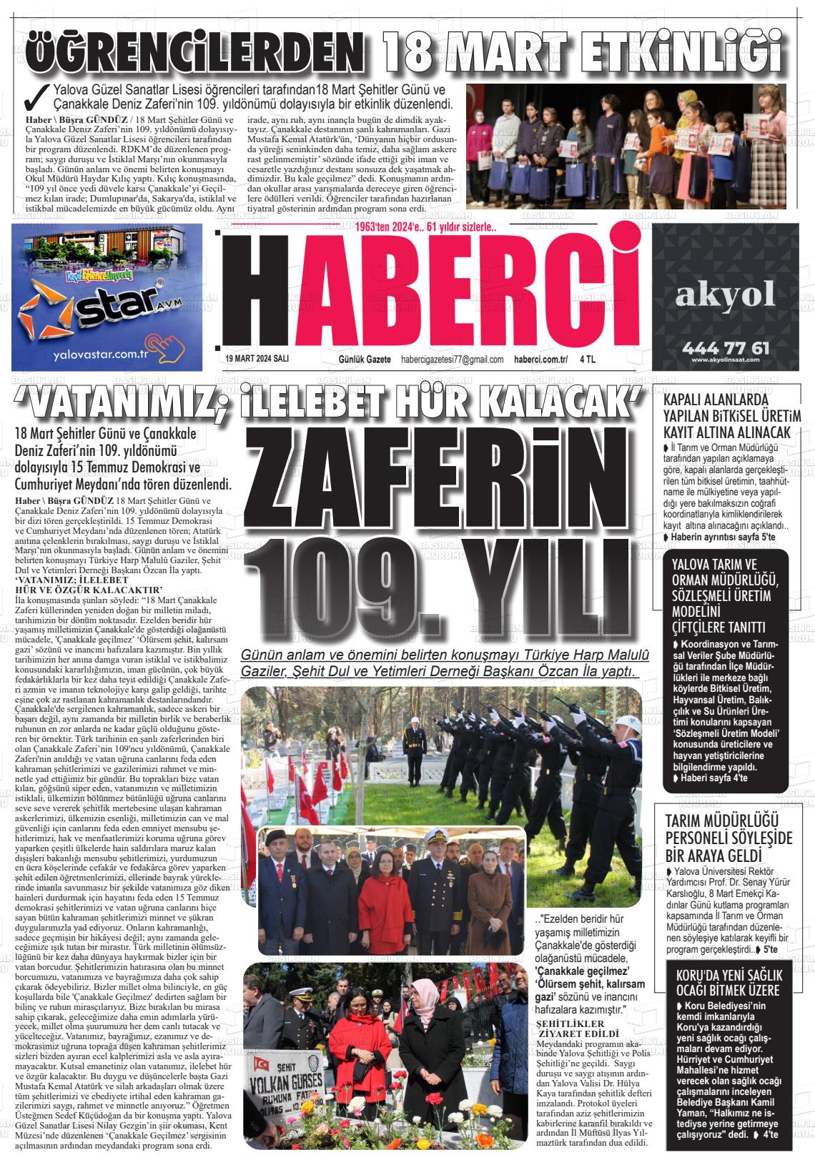 19 Mart 2024 Haberci Gazete Manşeti