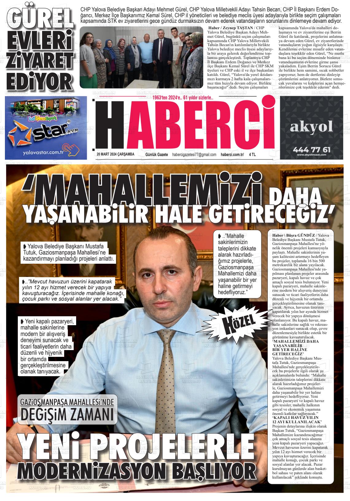 20 Mart 2024 Haberci Gazete Manşeti