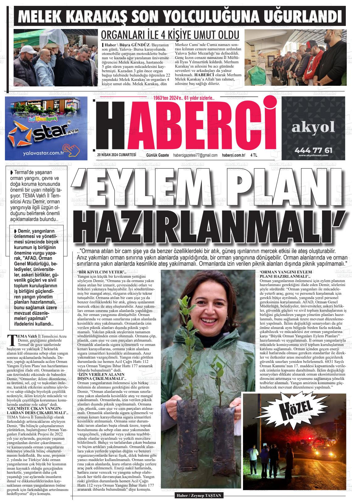 20 Nisan 2024 Haberci Gazete Manşeti