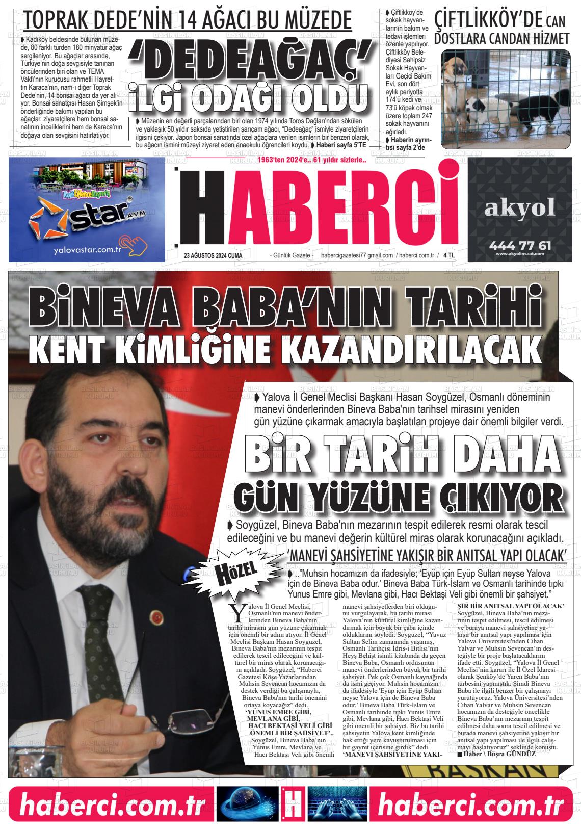 23 Ağustos 2024 Haberci Gazete Manşeti