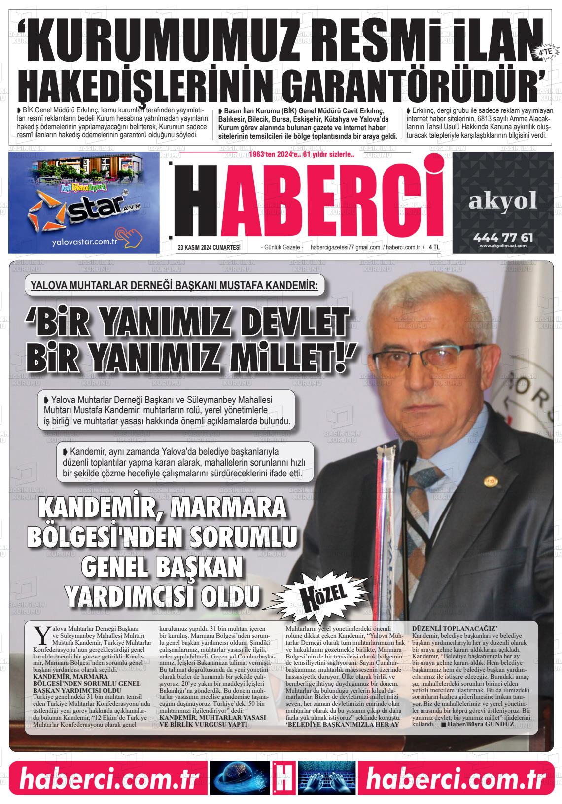 23 Kasım 2024 Haberci Gazete Manşeti