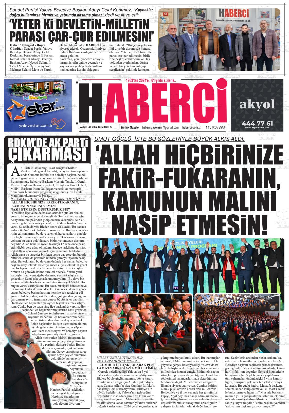 24 Şubat 2024 Haberci Gazete Manşeti