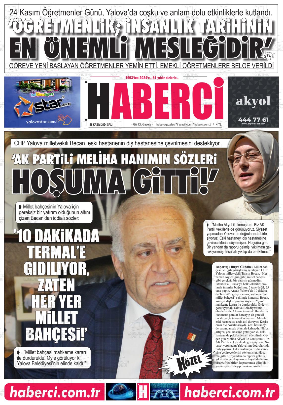 26 Kasım 2024 Haberci Gazete Manşeti