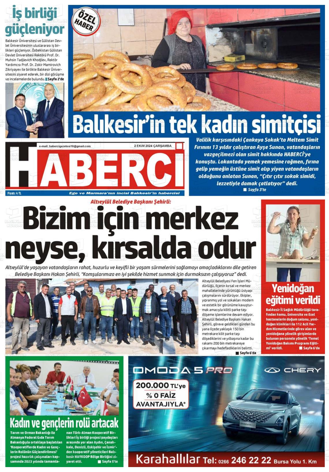 02 Ekim 2024 Balıkesir Haberci Gazete Manşeti