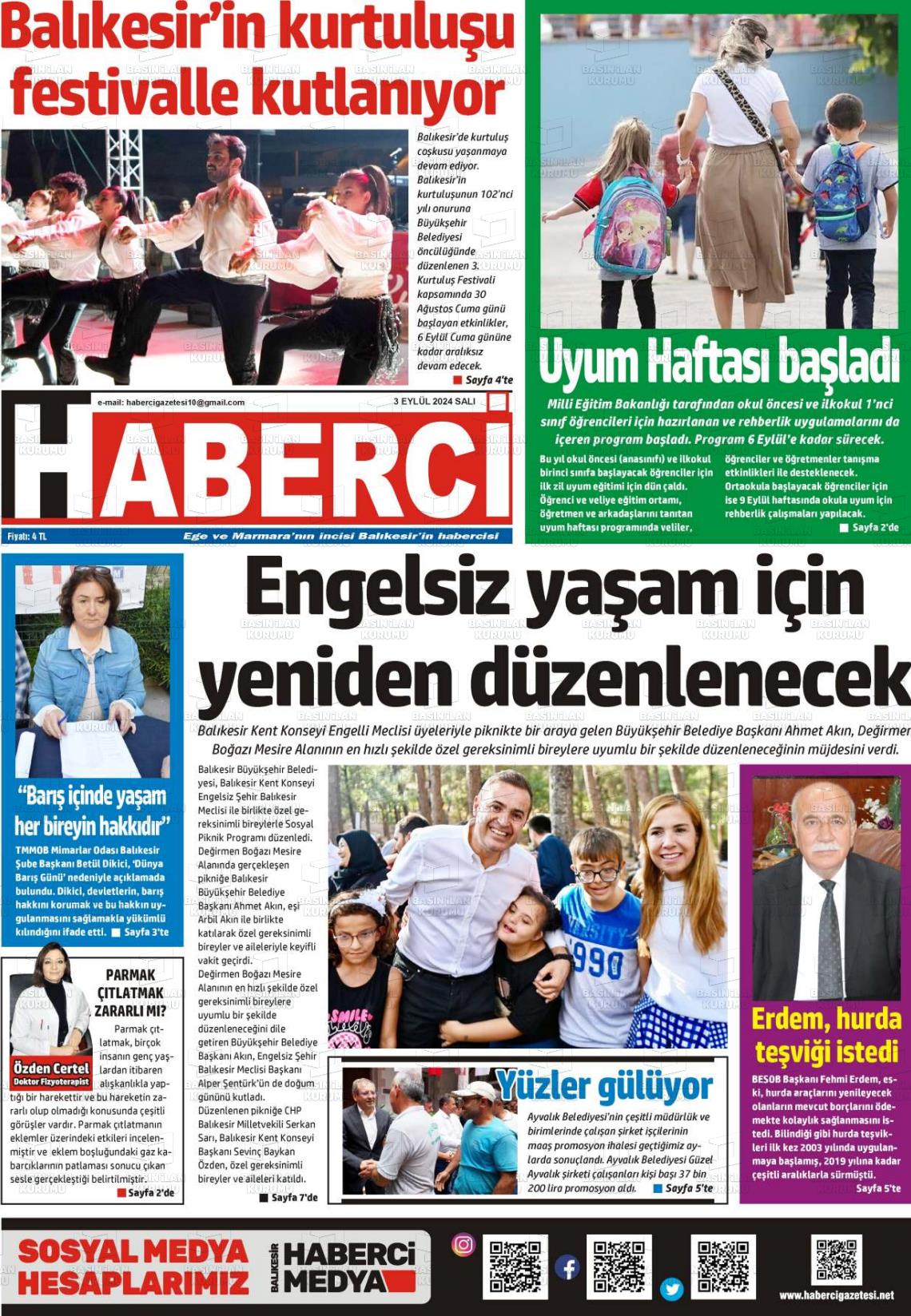 03 Eylül 2024 Balıkesir Haberci Gazete Manşeti