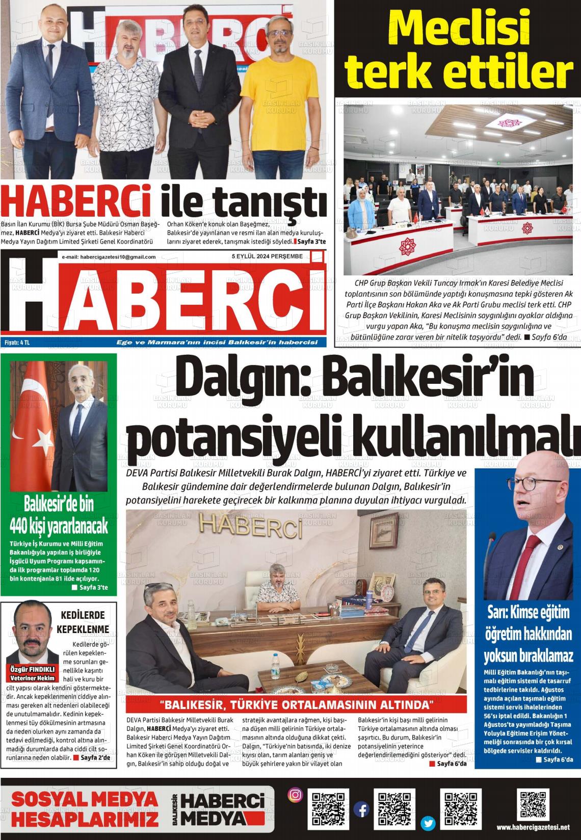 05 Eylül 2024 Balıkesir Haberci Gazete Manşeti