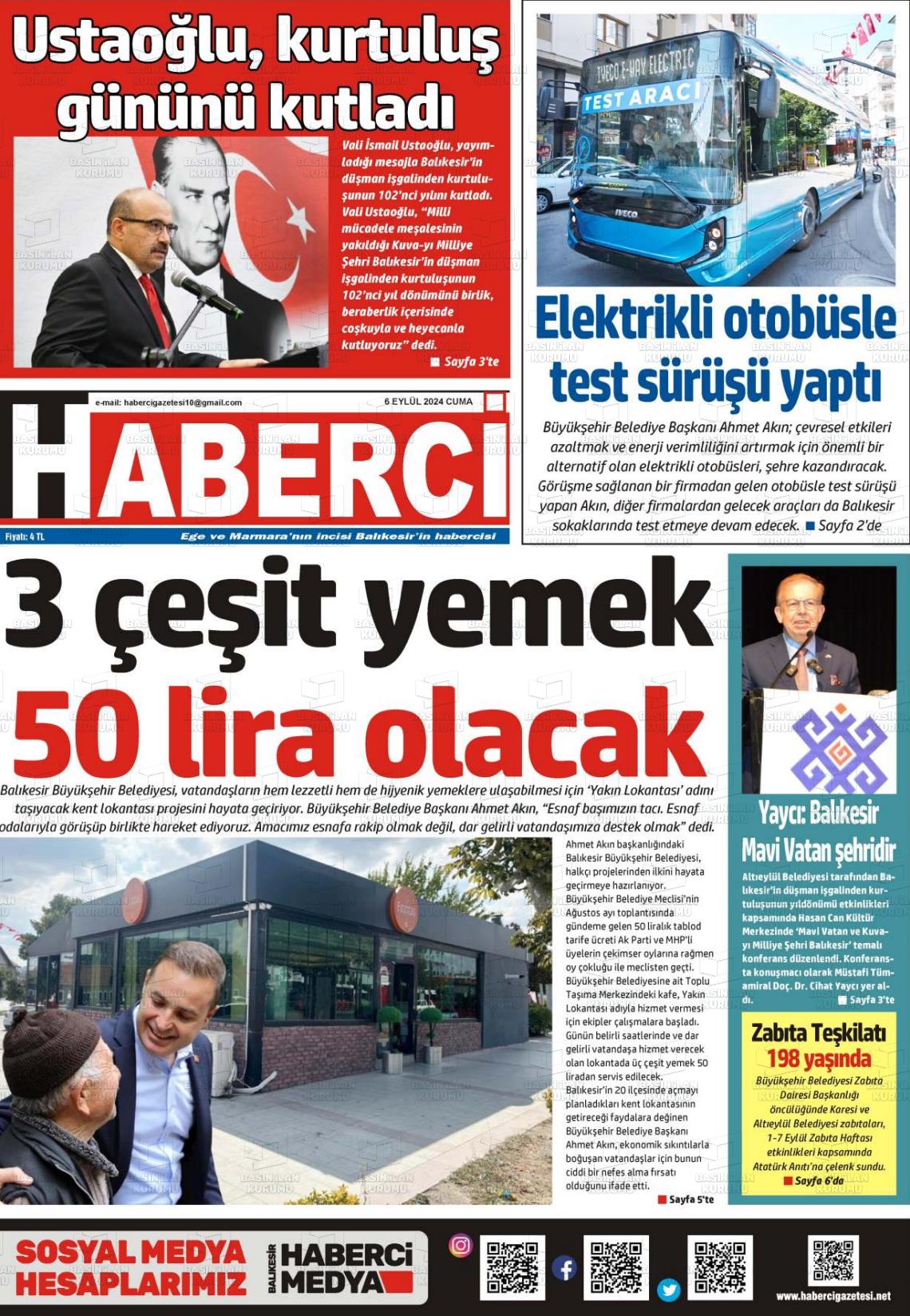 06 Eylül 2024 Balıkesir Haberci Gazete Manşeti