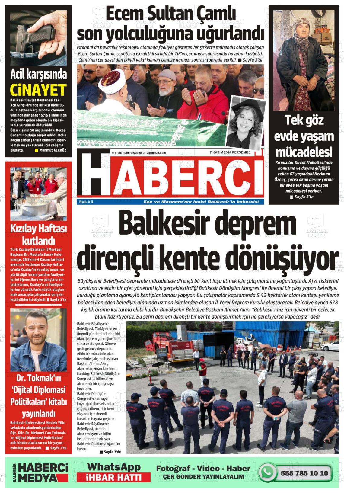 07 Kasım 2024 Balıkesir Haberci Gazete Manşeti