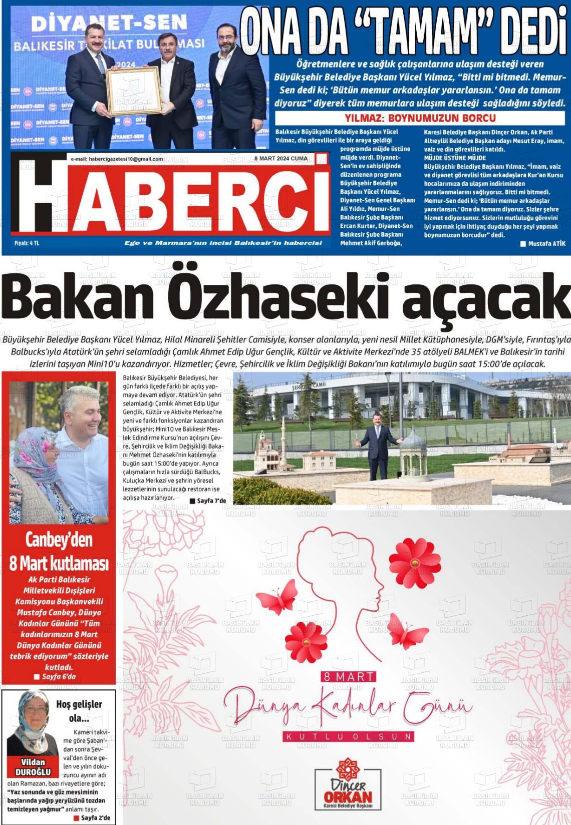 08 Mart 2024 Balıkesir Haberci Gazete Manşeti