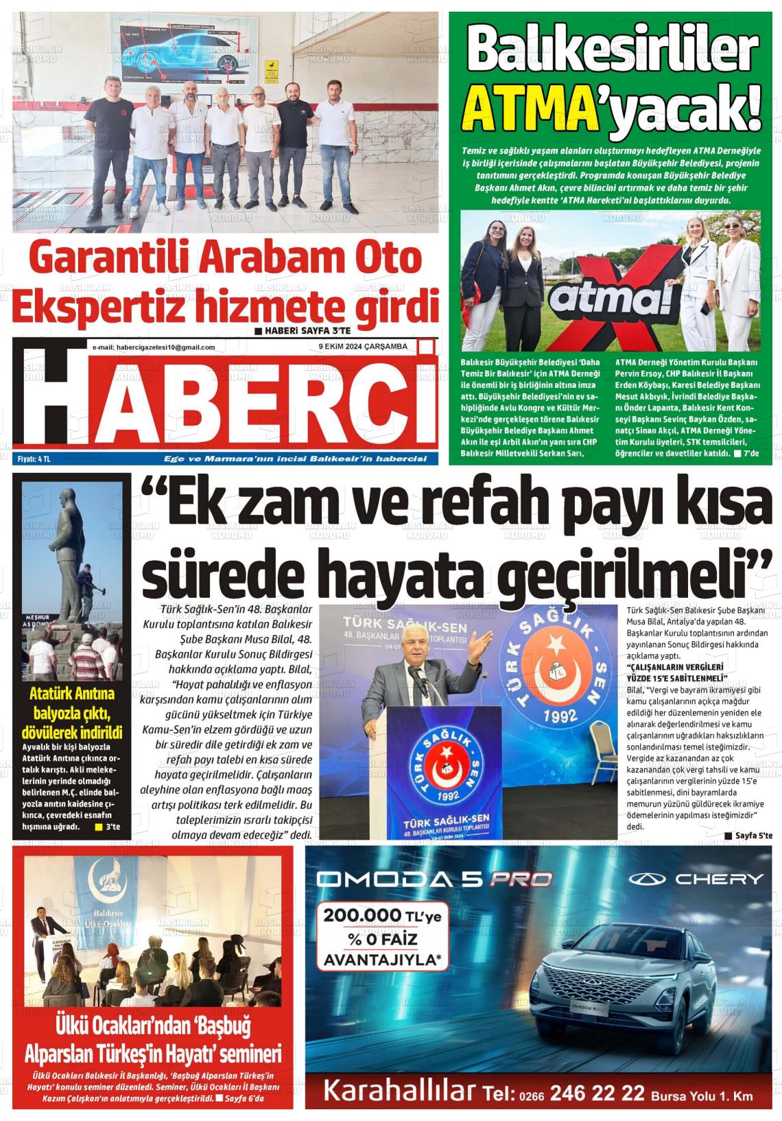 09 Ekim 2024 Balıkesir Haberci Gazete Manşeti