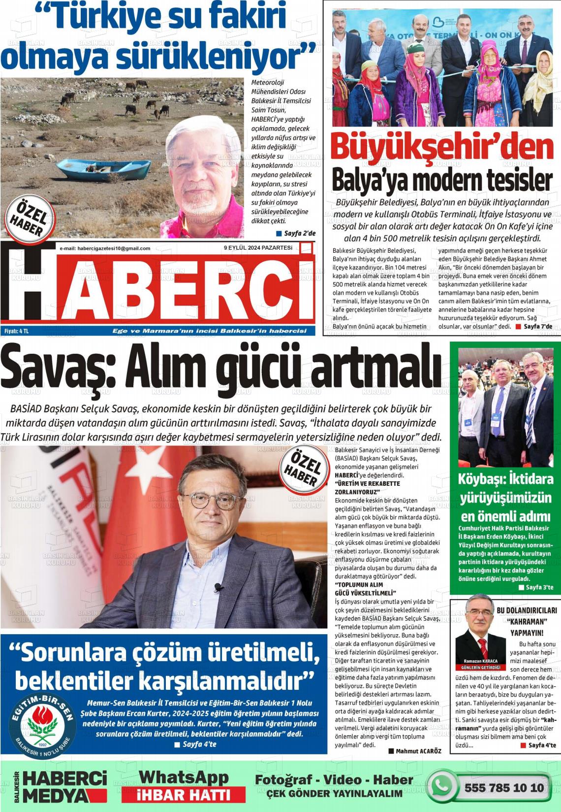 09 Eylül 2024 Balıkesir Haberci Gazete Manşeti