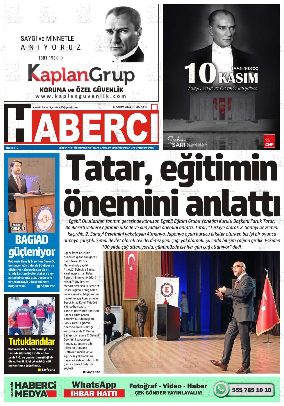 09 Kasım 2024 Balıkesir Haberci Gazete Manşeti