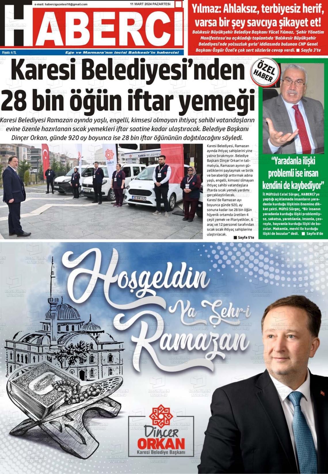 11 Mart 2024 Balıkesir Haberci Gazete Manşeti