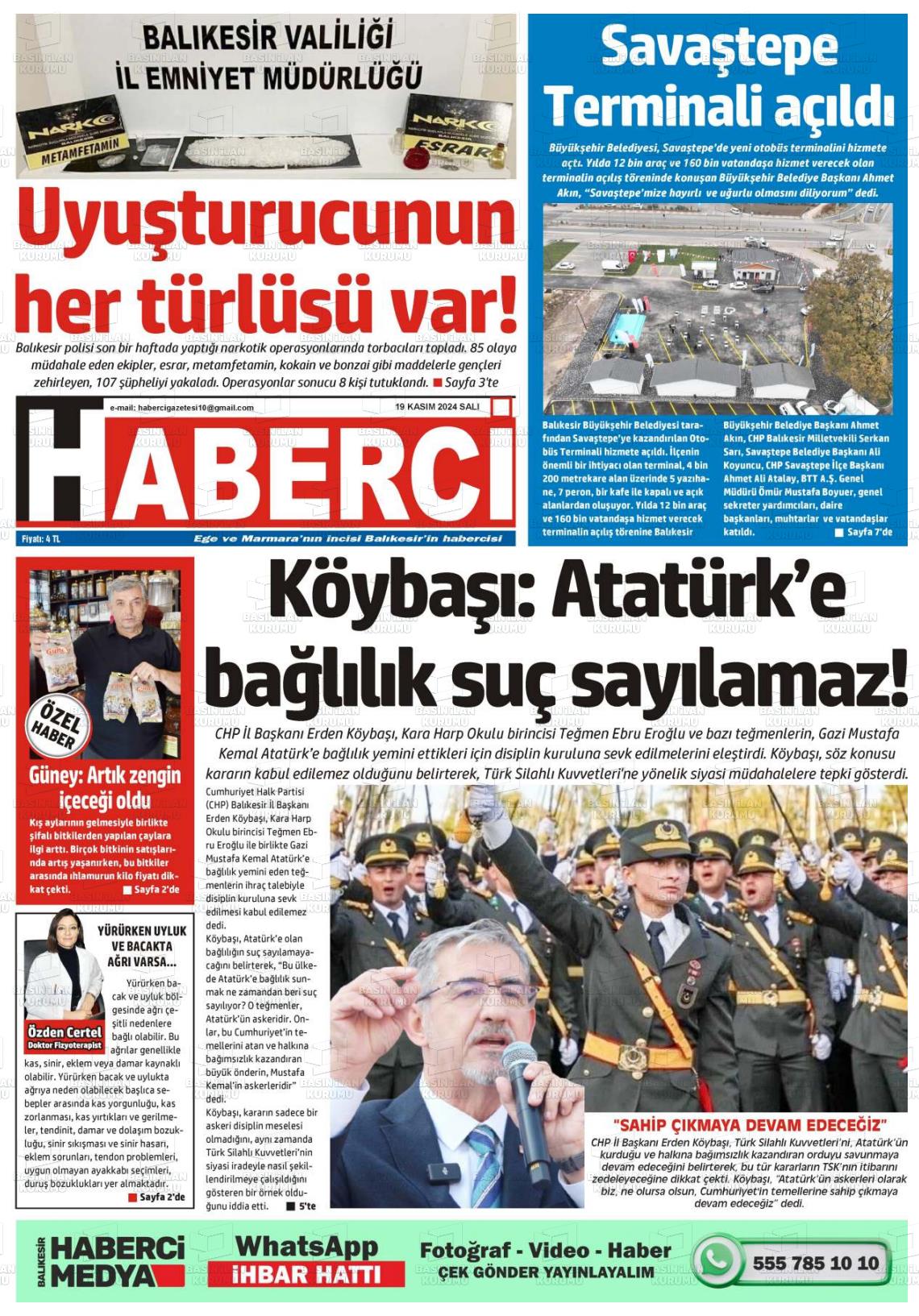 19 Kasım 2024 Balıkesir Haberci Gazete Manşeti