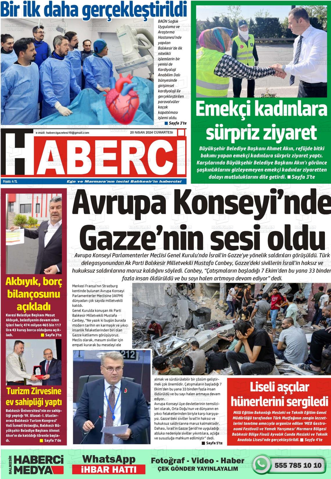 20 Nisan 2024 Balıkesir Haberci Gazete Manşeti