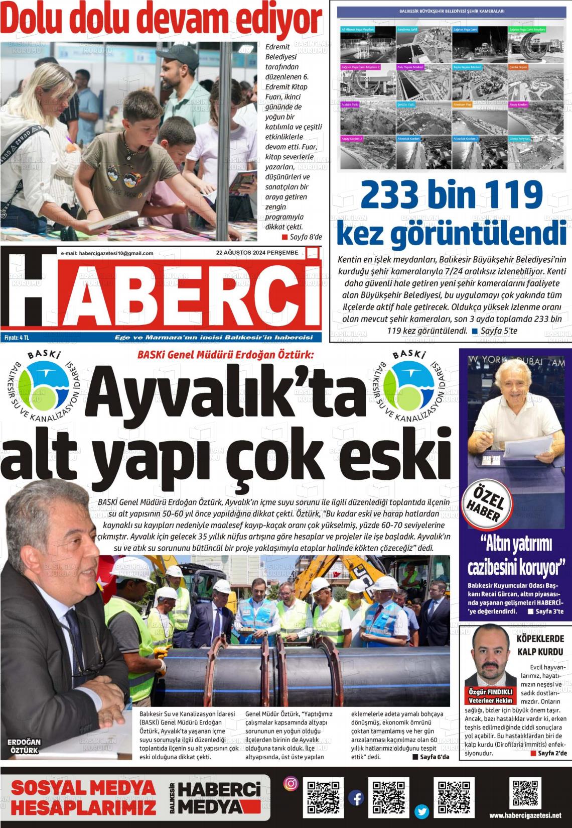 22 Ağustos 2024 Balıkesir Haberci Gazete Manşeti