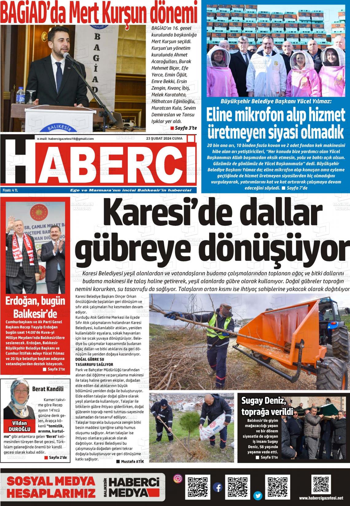 23 Şubat 2024 Balıkesir Haberci Gazete Manşeti