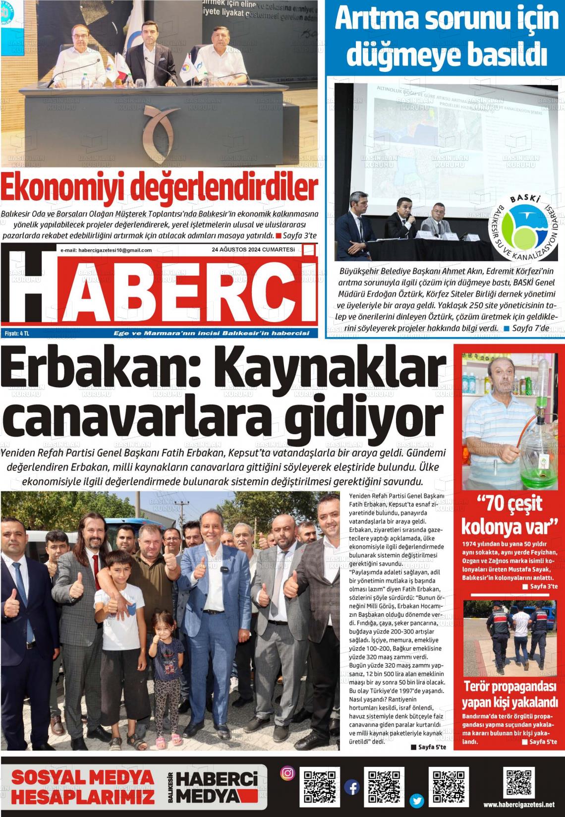 24 Ağustos 2024 Balıkesir Haberci Gazete Manşeti