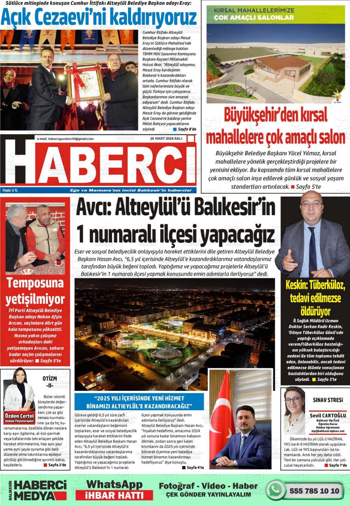 26 Mart 2024 Balıkesir Haberci Gazete Manşeti