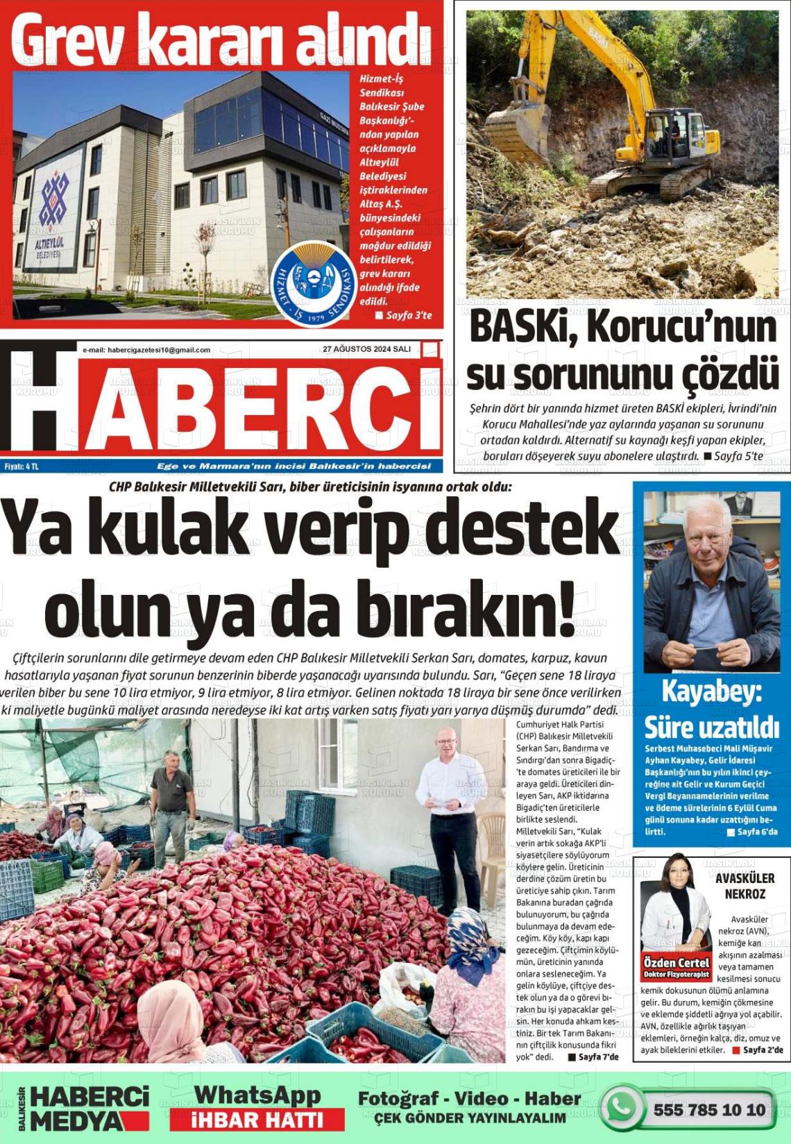 27 Ağustos 2024 Balıkesir Haberci Gazete Manşeti