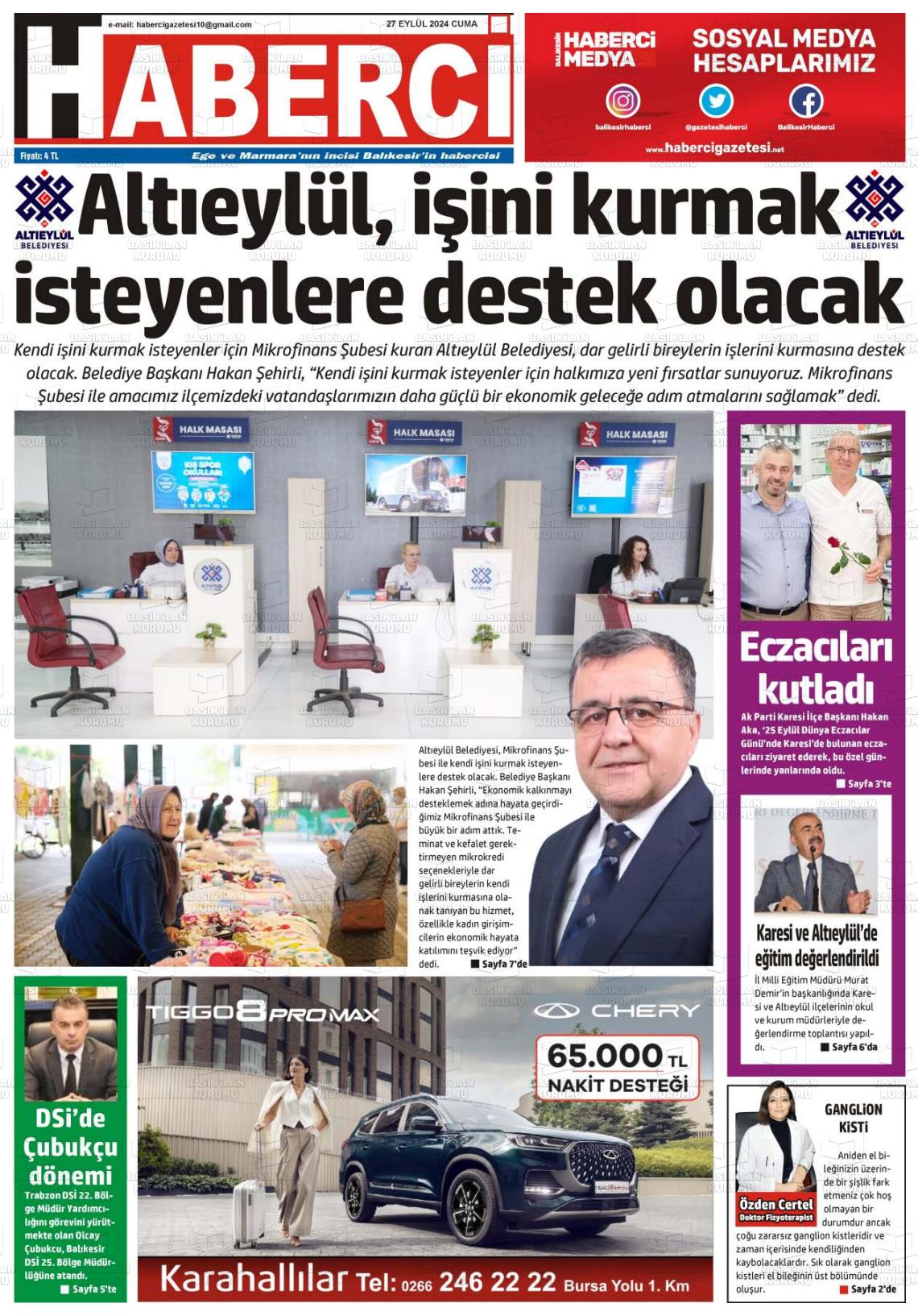 27 Eylül 2024 Balıkesir Haberci Gazete Manşeti