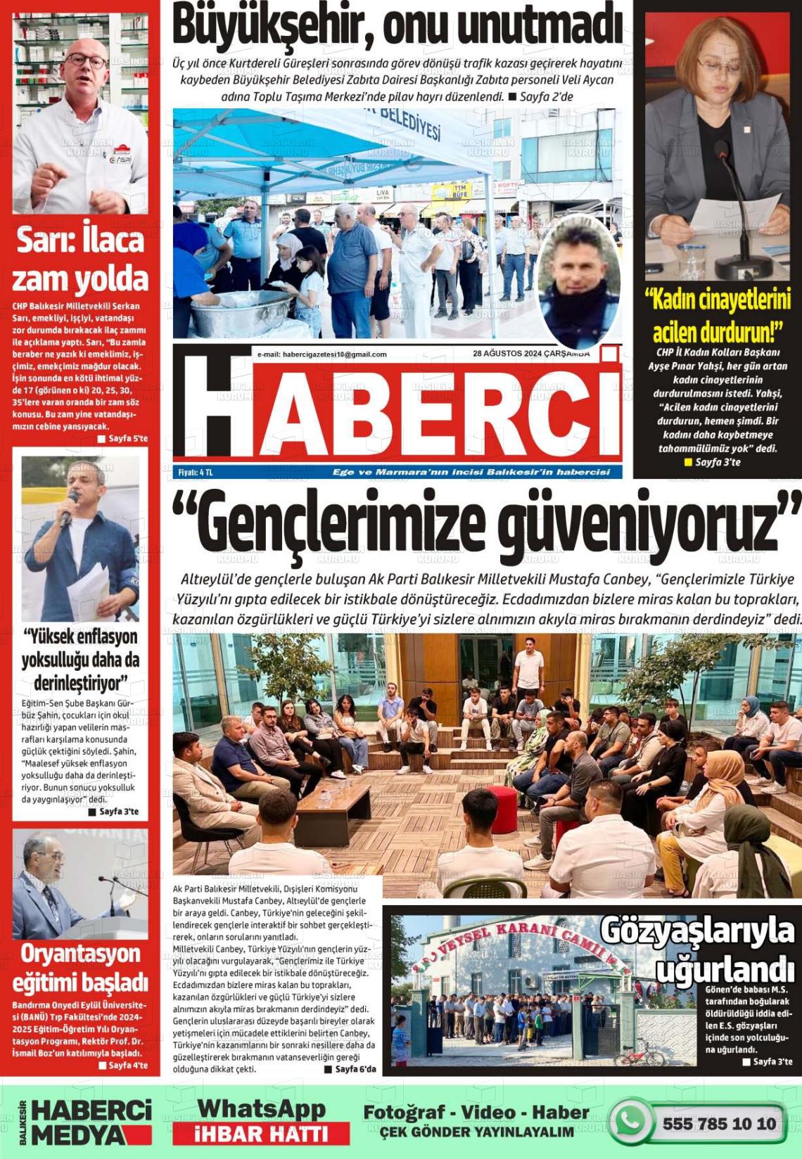 28 Ağustos 2024 Balıkesir Haberci Gazete Manşeti