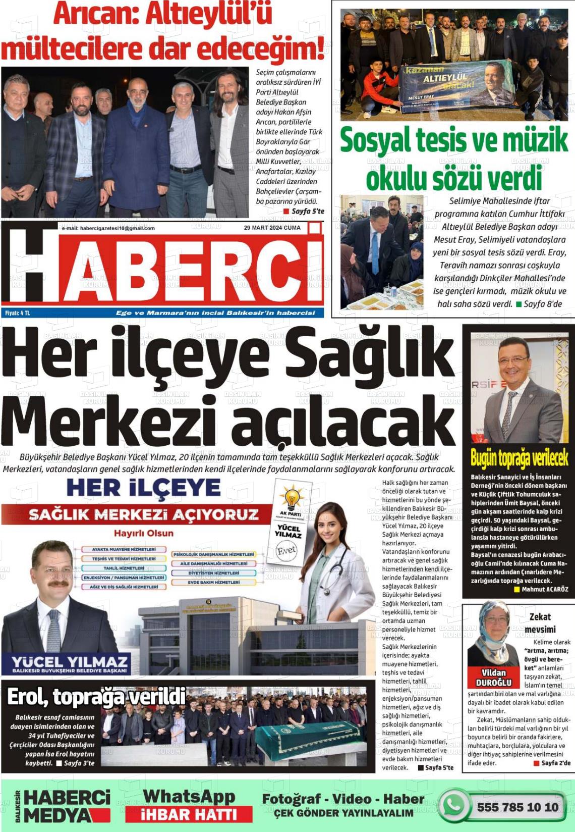 29 Mart 2024 Balıkesir Haberci Gazete Manşeti