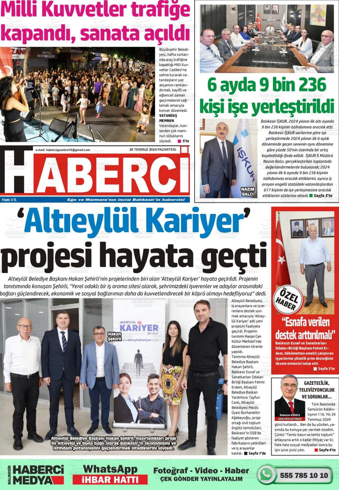 29 Temmuz 2024 Balıkesir Haberci Gazete Manşeti