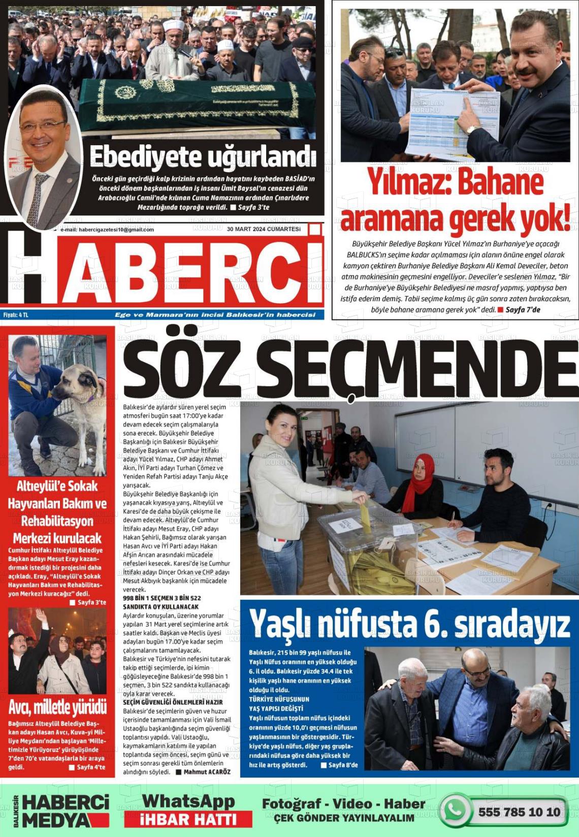 30 Mart 2024 Balıkesir Haberci Gazete Manşeti